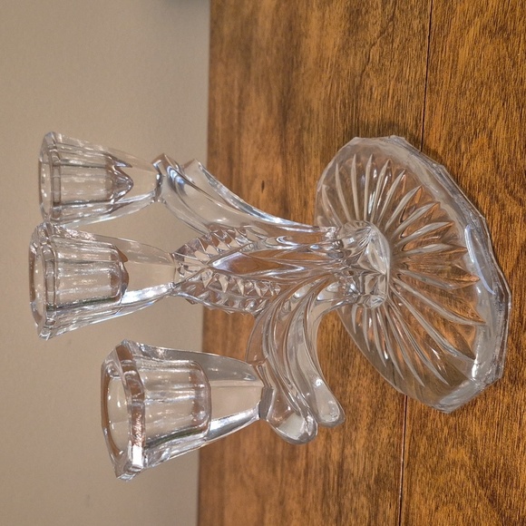 VINTAGE Clear Glass 3 Branch Taper Candle Holder Candelabrum - Picture 6 of 16